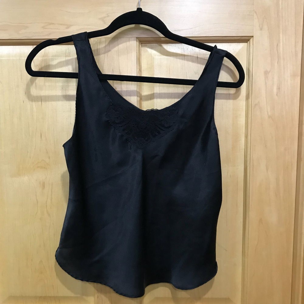 Today tonight black satin and lace tank ca…